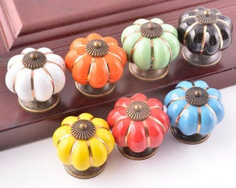 Kitchen Knobs Cabinet Knobs Dresser Knob Drawer Knobs Pulls Handles Ceramic / Colorful Ceramic Pumpkin Black Orange Yellow Antique Hardware