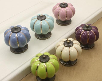 Colorful Knobs Kitchen Cabinet Knobs Handles Dresser Knobs Pulls Drawer Knobs Pulls Handles Ceramic Pumpkin Knobs Door Knob Antique Hardware