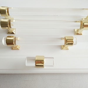 2.5" 3" 3.5" 3.75" 4" 4.5" 5" 5.5" 6.3" Acrylic Drawer Pulls Handles Glass Look Lucite Cabinet Handles Handles Door Knobs Pulls Gold Clear