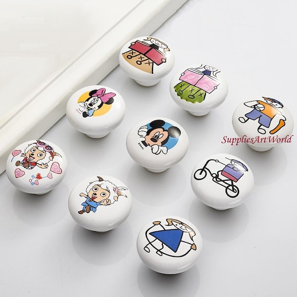 Cartoon Dresser Knobs Handles Kid Drawer Knobs Pulls Handles Ceramic Cabinet Door Knobs Handles Knob Children Boys Girls Hardware Knobs Pull