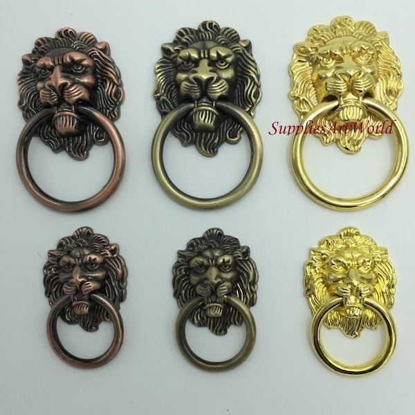 1.25"Lion Drawer Pulls Knobs Handles Dresser Drop Rings Pulls Antique Bronze Gold Lion Head Door Knocker Cabinet Knobs Pull Vintage Hardware