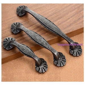 2.5" 3.75" 5" Retro Dresser Pulls Handles Drawer Pulls Handles Furniture Cabinet Door Handles Pulls Antique Silver Black Pewter 64 96 128mm