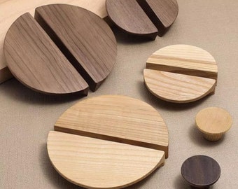 Poignées de tiroir en bois massif Poignées demi-cercles rondes Boutons d'armoires de cuisine Poignées de commode Poignées de meubles
