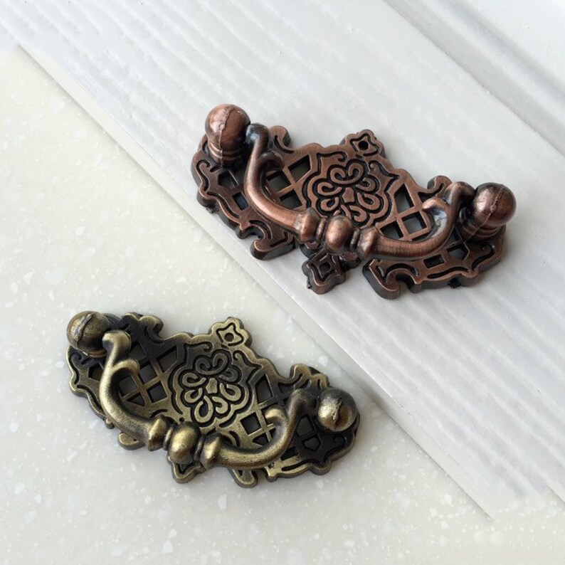 Antique Red Bronze Vintage Style Bail Drawer Pulls Drop Swing Etsy
