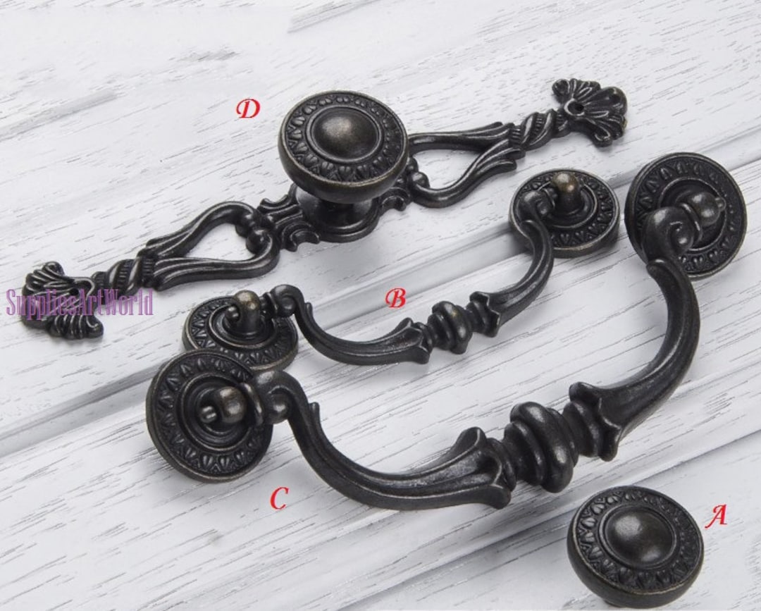 Vintage Drop Door Pulls Handles Kitchen Units Bedroom Matt Black 64.mm