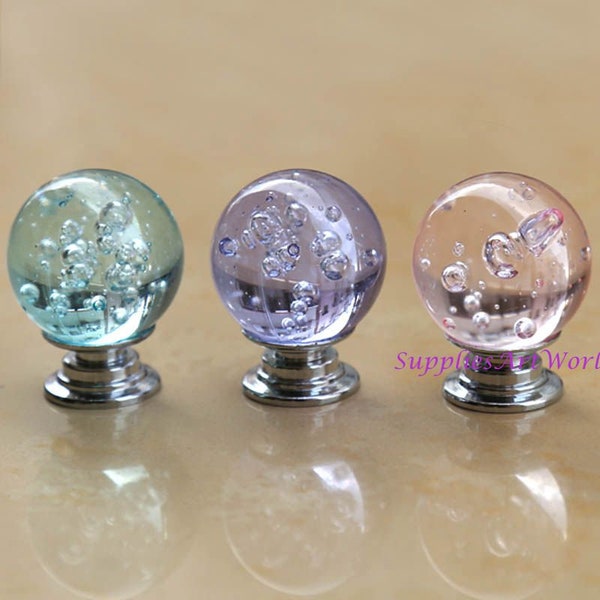 Glass Ball Knobs Handles Bubbles Crystal Knobs Pulls Pink Purple Light Blue Drawer Knobs Handles Dresser Pulls Handles Cabinet Knobs Pulls