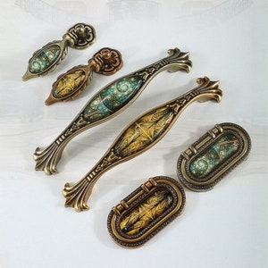 Cabinet Door Handle  Dresser Handle Drawer Handle  Pull Ring Kitchen Furniture Handle Green Bronze/Yellow Bronze Vintage Furniture Handle