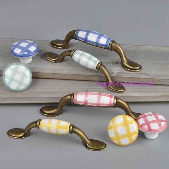 33 75 Dresser Pulls Handles Gingham Drawer Knobs Etsy