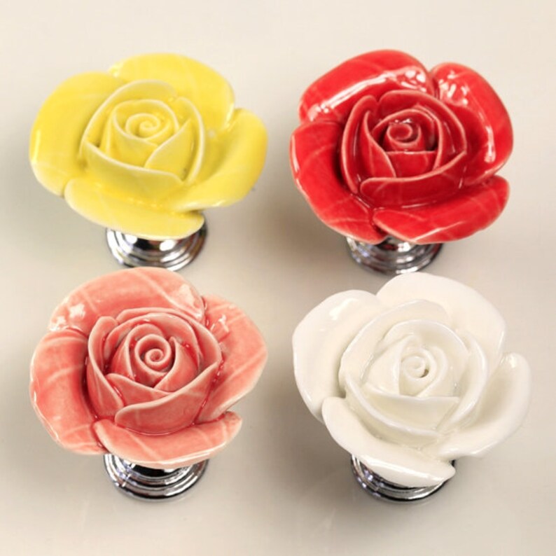 Rose Flower Knobs Ceramic Knobs Handles Drawer Knob Pull Etsy