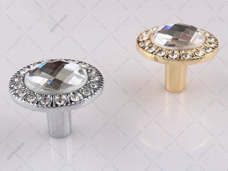 Glass Crystal Knobs Handles Dresser Knobs Pulls Drawer Knob Pulls Handles Silver Gold Kitchen Cabinet Door Pulls Knobs Rhinestone Clear