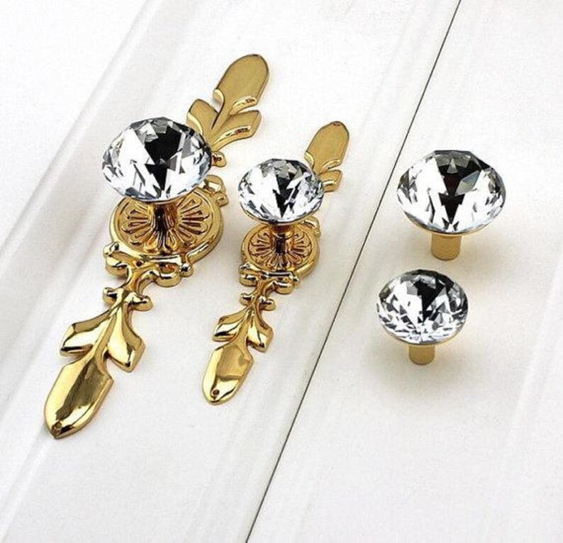 Gold Crystal Glass Knobs Handles Drawer Knobs Pulls Handles Etsy