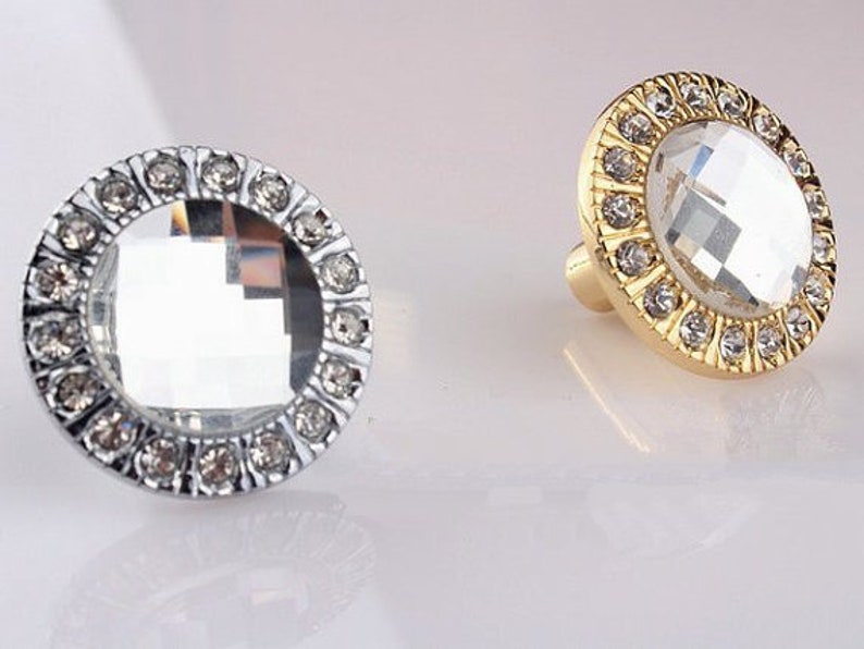 Glass Crystal Knobs Handles Dresser Knobs Pulls Drawer Knob Pulls Handles Silver Gold Kitchen Cabinet Door Pulls Knobs Rhinestone Clear