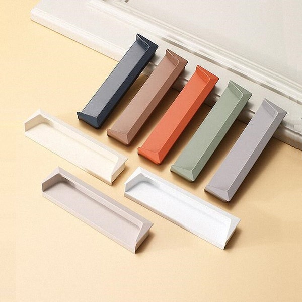 Cabinet Handle Drawer Handle Dresser Door Handle Blue/Orange/Coffee/Light Green/Light Gray/Beige/White/Brown Gray Embedded Door Handles