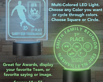 Trophy and Award Custom Laser Engraved LED Light Sign, Night Light, Desk Lamp, Personalized