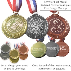 Award Medals Custom Personalized - Etched Design for Tournaments and Competition