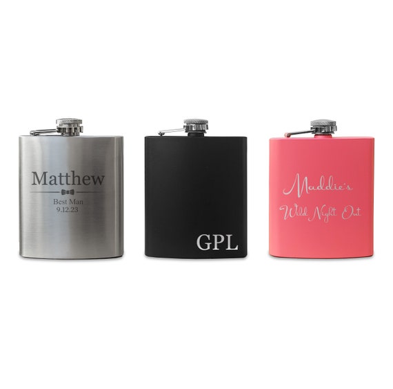 Custom 7 Oz. Stainless Steel Flask Choice of Steel Black or Etsy