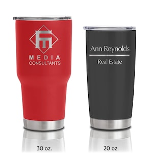 20 ounce and 30 ounce Double Walled Insulated Stainless Steel Tumblers - Custom Business Logo for event and corporate gifts