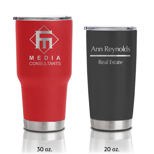 20 ounce and 30 ounce Double Walled Insulated Stainless Steel Tumblers - Custom Business Logo for event and corporate gifts