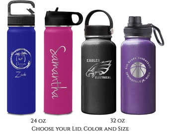 24 and 32 ounce Double Walled Stainless Insulated Steel Sport Bottle - Custom Business Corporate and Team Logo