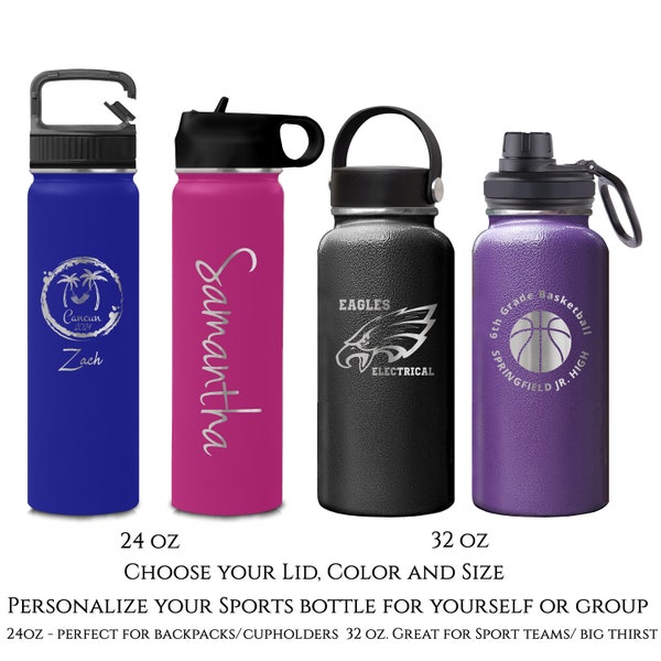 24 and 32 ounce Double Walled Stainless Insulated Steel Sport Bottle - Custom Business Corporate and Team Logo