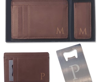 Sports Wallet - Men's Gift Box or Gift for man  Initial etched on wallet with Credit Card Bottle opener.