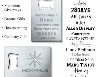 Bottle Opener Custom Personalized Credit Card Size - Etched Design for Grooms Gifts, Marketing Giveaways for beer