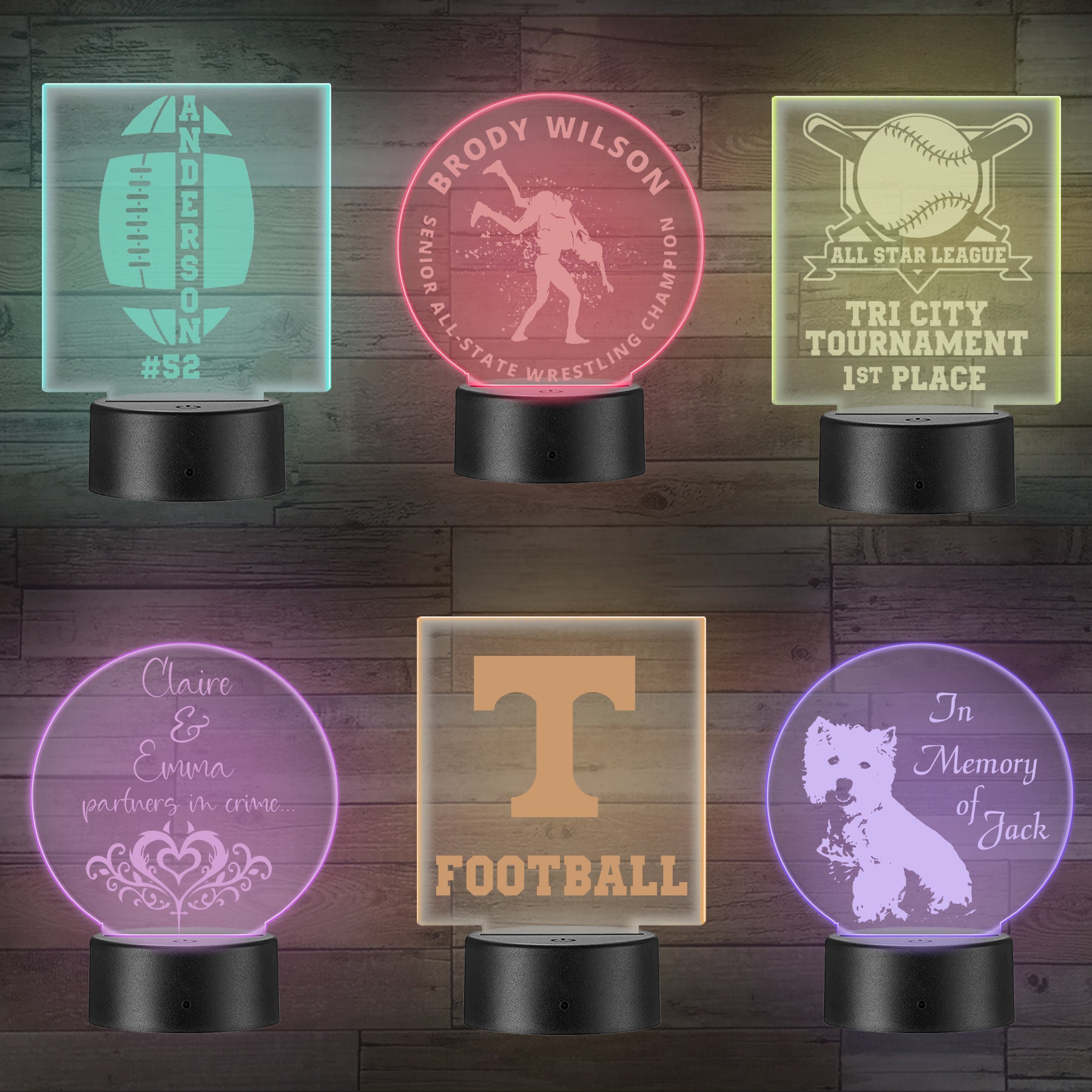 Led Lit Signs Trophe Trophy and Award Custom Laser Engraved LED Light Sign, Night Light ...