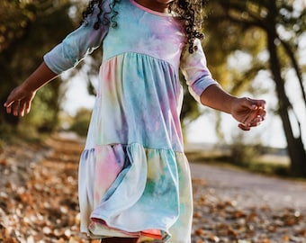 Tie Dye Twirl Dress / Girls Spring Midi Dress / Cotton Candy Twirly Dress / Girls Dress / Toddler Dress / Birthday Dress
