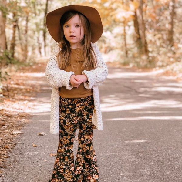 Floral Bell Bottoms / Black Floral Flares / Trendy Girls Bell Bottoms / Girls Flares / Boho Flares / Flare Pants / Floral Leggings