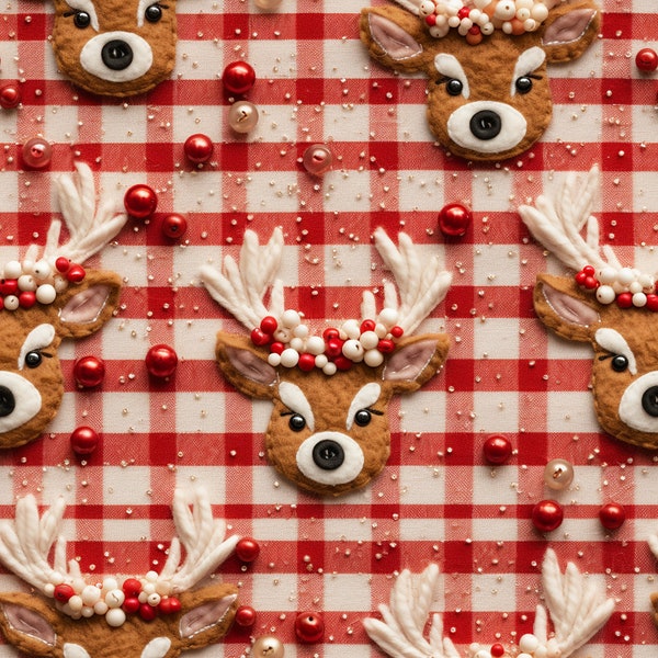 Red Plaid Reindeer Faux Embroidery Christmas Print / Vintage Bell Bottoms / Bummies / Lounge Set / Leotard / Peplum