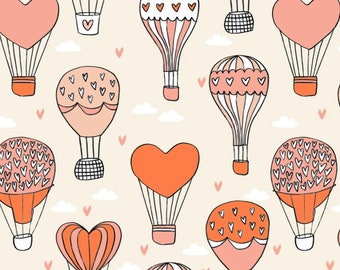 Hot Air Balloons Heart Print / Bell Bottoms / Bummies / Lounge Set / Leotard / Peplum / Valentine's Day Pattern Girl Club