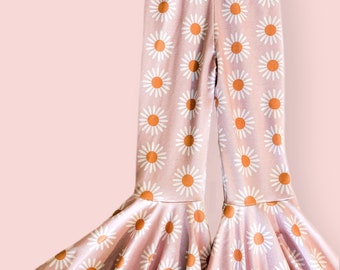 Retro Pink Daisy Print / Vintage Bell Bottoms / Bummies / Lounge Set / Leotard / Peplum