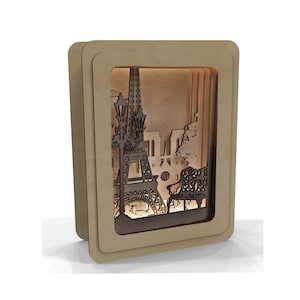 Paris Lightbox laser cut files Paris 3D shadow box Light box laser Cut SVG  Night Graphic Light box Paris S3