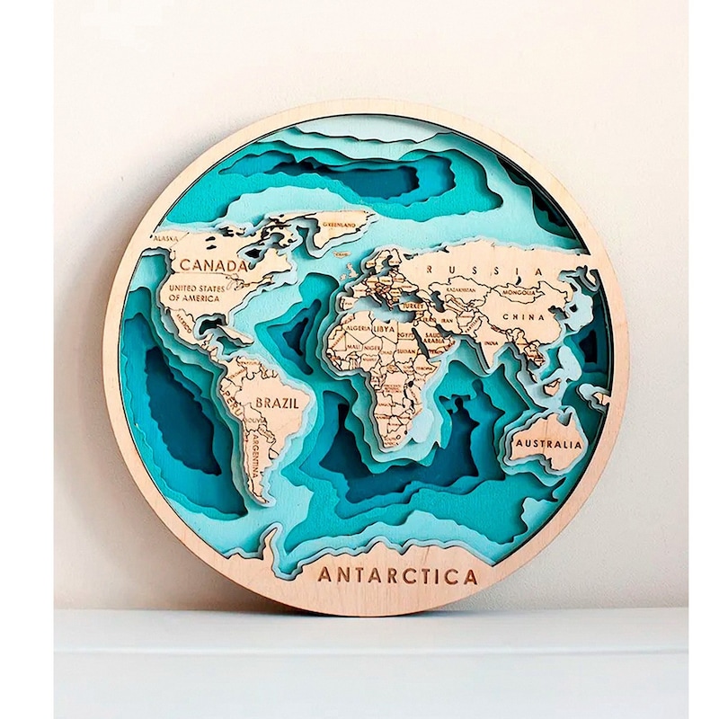 Personalized 6 Layer 3D Map of the World, Multi Layer Panel, 3D Wood World Map Antistress Coloring, Home Wall Decor, World Travel Map