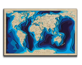 7 layer 3D rectangular map of the world, multi -layer panel,laser cut file. 3D Wood World Map Antistress coloring, 7 layers.