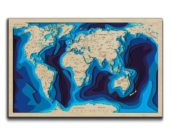 7-lagige rechteckige 3D-Weltkarte, Laserschnittdatei, Multi-Layer-Panel. 3D Holz Weltkarte Antistress Färbung, 7 Schichten.