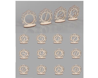 Wedding Wooden Table Numbers Signs laser cut files, Reception event Table numbers with base, Freestanding Laser cut Table Wedding Decor