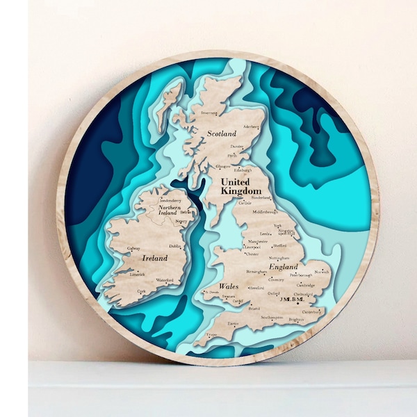 7 layer 3D map of the United Kingdom, multi -layer panel,laser cut file. 3D Wood United Kingdom Map Antistress coloring, 7 layers. 260 mm