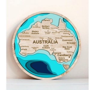 6 Ebenen 3D Karte von Australien,mehrschichtige Platte,lasergeschnittene Datei,3D Holz Australien Karte Antistress Färbung, 6 Ebenen,260 mm
