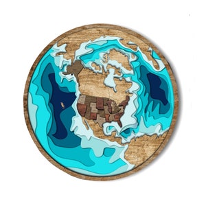 Mapa 3D de 10 capas de los EE. UU., panel multicapa, archivo cortado con láser. Coloración antiestrés 3D Wood USA Map, 10 capas. 260mm