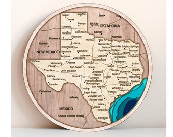 7-laags 3D Texas-kaart, meerlaags paneel, lasergesneden bestand. 3D Wood Texas Map Antistress kleuring, 7 lagen. 260mm