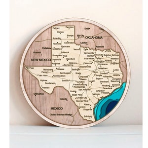 7-Schicht-3D-Karte von Texas, Multi-Layer-Panel, Laserschnittdatei. 3-D Holz Karte des US Bundesstaates Texas mit Antistress Färbung, 7 schichtig. 260mm