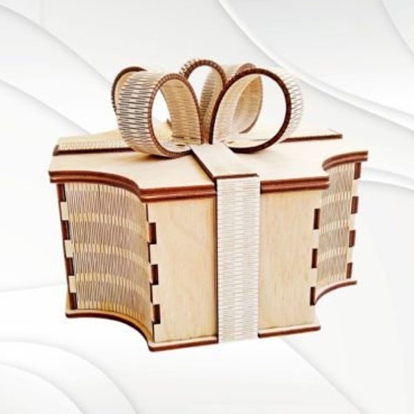 Dekorative Holz Geschenkbox Laser cut Juwelier Etui Hochzeit Love Vektor Modell Glowforge Geschenkbox Laserschneiden. Schmuckschatulle Schleife vektor Muster