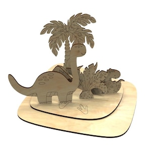 File SVG DXF di dinosauri 3D -Set di 5,Carta dinosauri, Viene fornito con supporti,Pagine da colorare in legno su un supporto,Kit artigianale per bambini Taglio laser S3