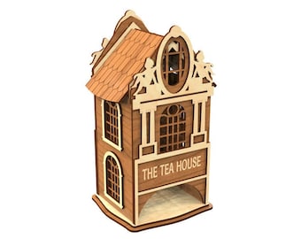 Tea house with angels for laser cutting Tea bag holder svg, tea bag storage dxf, house box dxf, Tea House laser cut S3