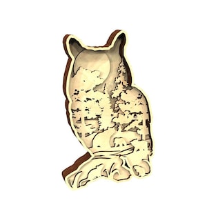 Hibou SVG, fichiers découpés au laser hibou fichiers glowforge 6 couches enfants multicouches à colorier hibou ferme panneau hibou décor cadeau pour les amateurs de hibou S3