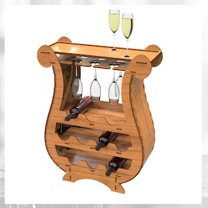 Mini bar Lira file tagliati al laser Bottiglie di vino Rack e bicchieri File per il taglio laser modello 3d puzzle File in formato svg cdr Dxf vettoriale Cnc S3