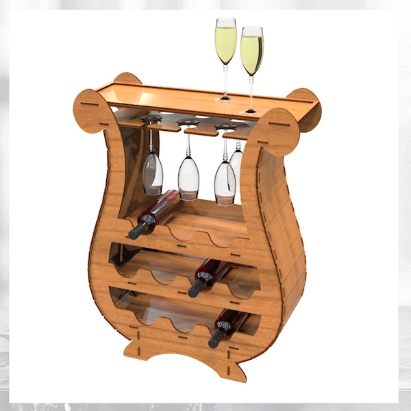 Mini bar Lira laser cut files Wine Bottles Rack And Glasses File for laser cutting 3d model puzzle File svg cdr Dxf vector Cnc S3