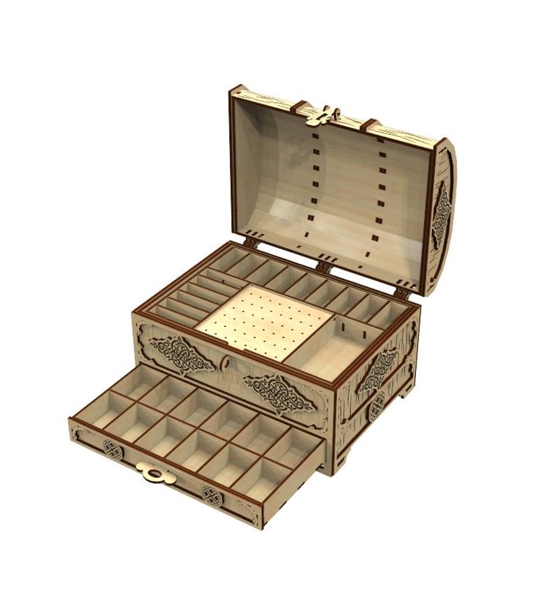 Laser Cut Wooden Jewelry Box With Drawer Svg File Glowforge Holder ...