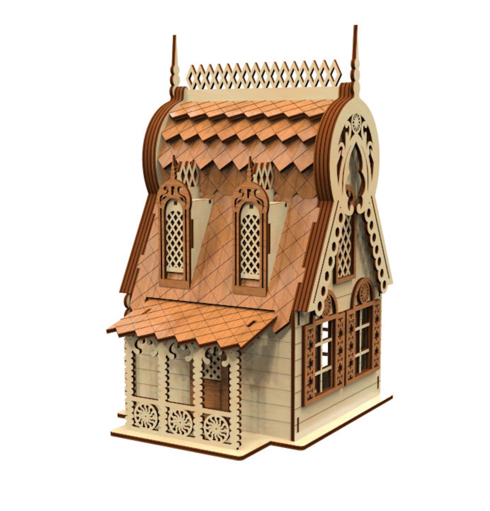 Wooden 3D Puzzle Fantasy Villas Models Doll House Light Houses Cdr Dxf ...